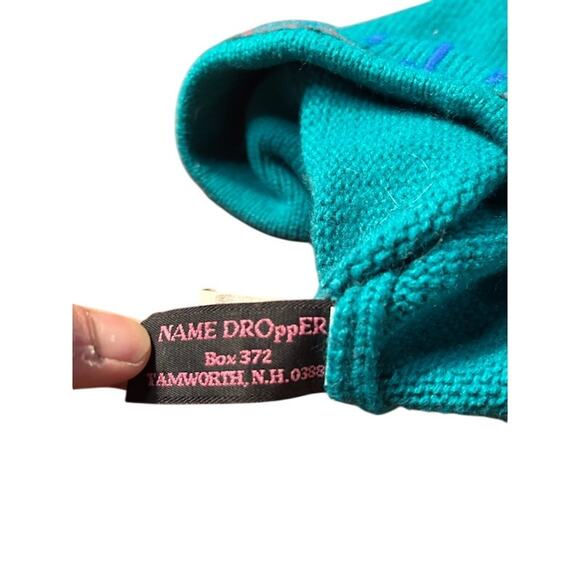 Vintage 80s Attitash Mountain Ski Hat Winter Beanie Turquoise Blue Knit - Picture 7 of 8